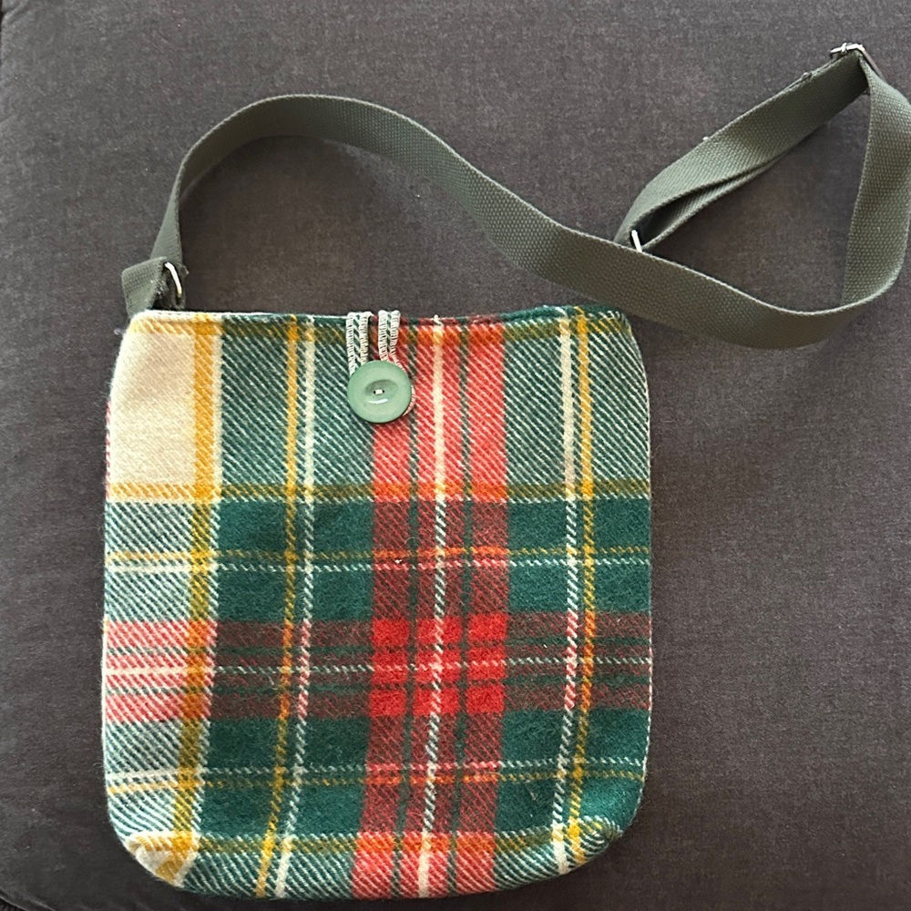 Vintage Plaid Wool Crossbody Bag in Green, Red, Yellow